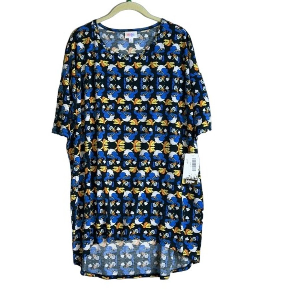 NWT LuLaRoe Irma Hi Low Tunic Top Blouse L Disney Bounding Donald Duck Green